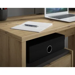 Bureau 140 cm et caisson décor bois chêne et gris foncé mat - ODYSSÉE