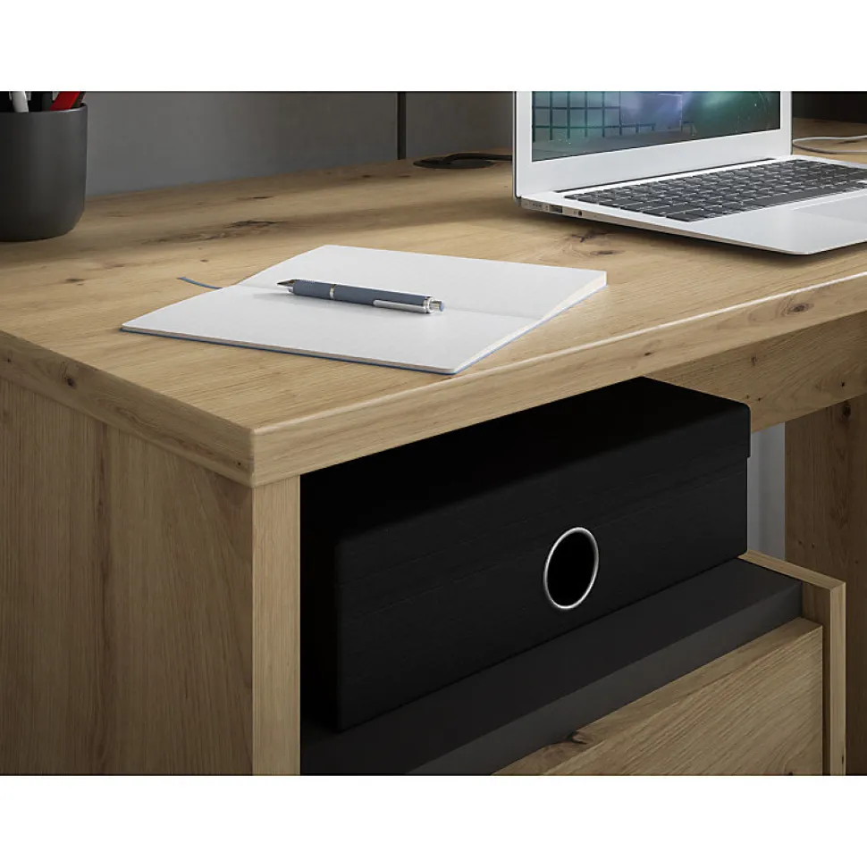 Bureau 140 cm et caisson décor bois chêne et gris foncé mat - ODYSSÉE