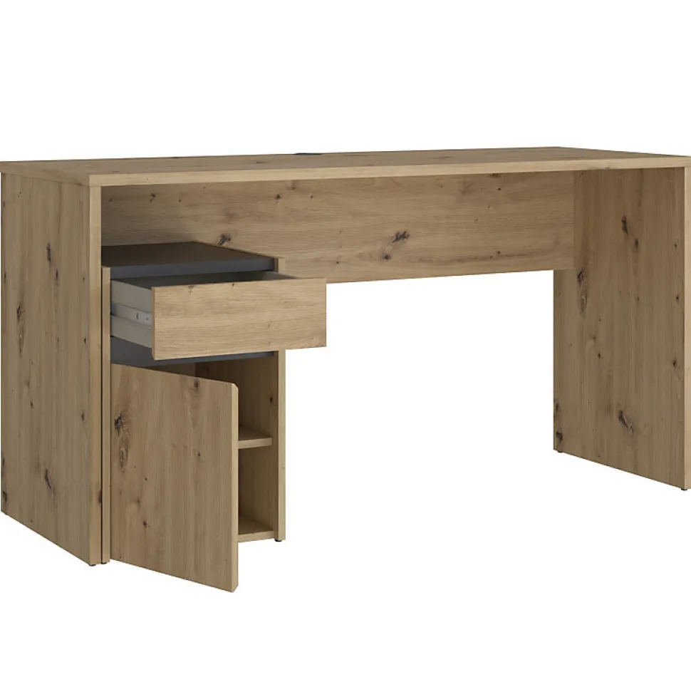 Bureau 140 cm et caisson décor bois chêne et gris foncé mat - ODYSSÉE