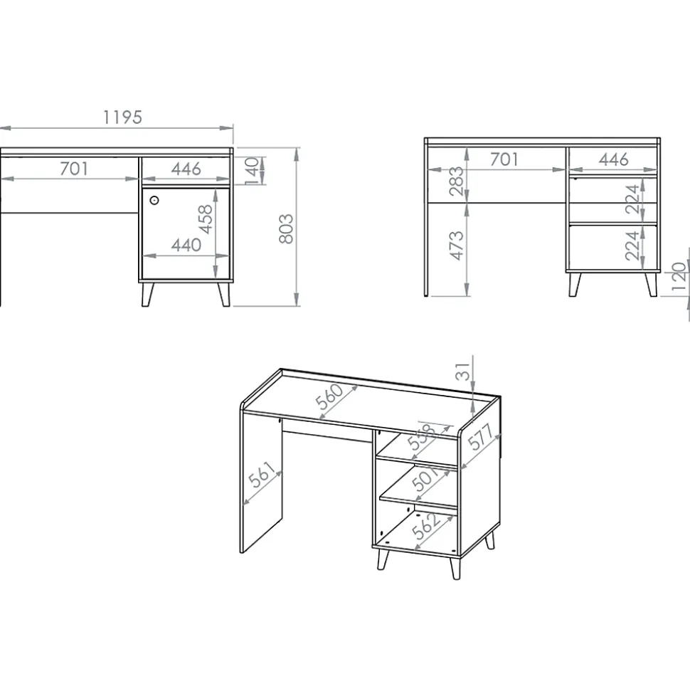 Bureau 1 porte Alycia Beige et Gris