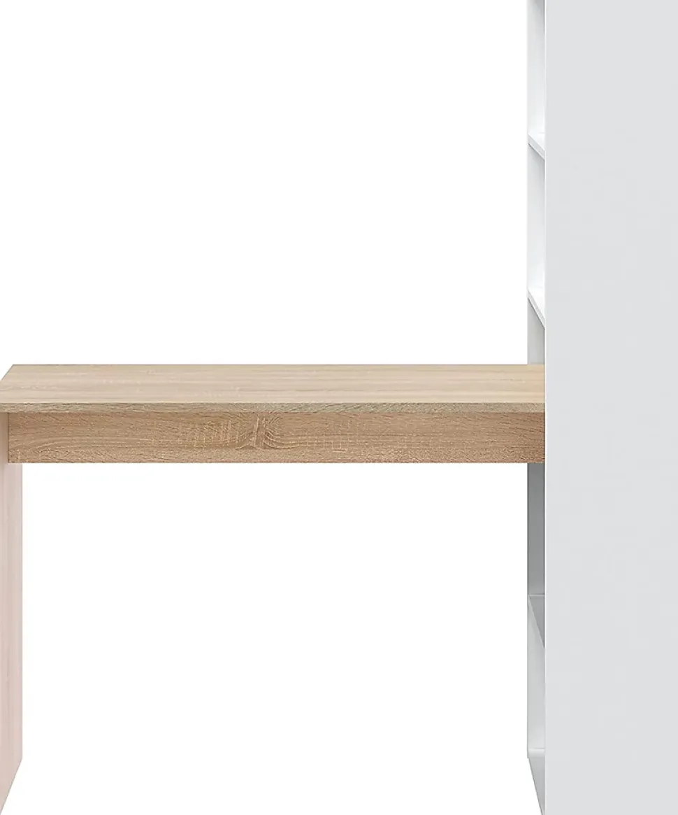 Bureau + étagère intégrée 120 x 144 cm blanc artik-chêne canadian