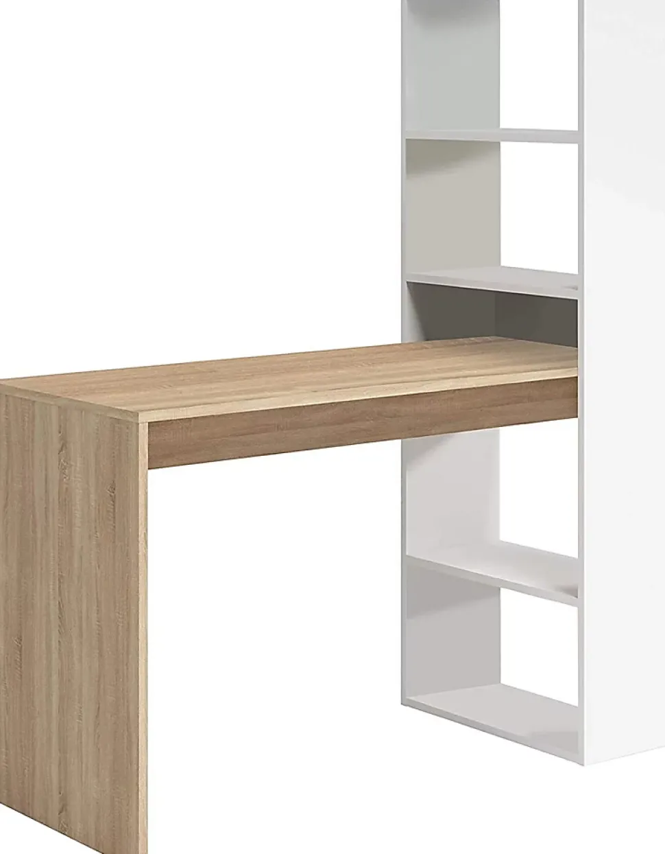 Bureau + étagère intégrée 120 x 144 cm blanc artik-chêne canadian