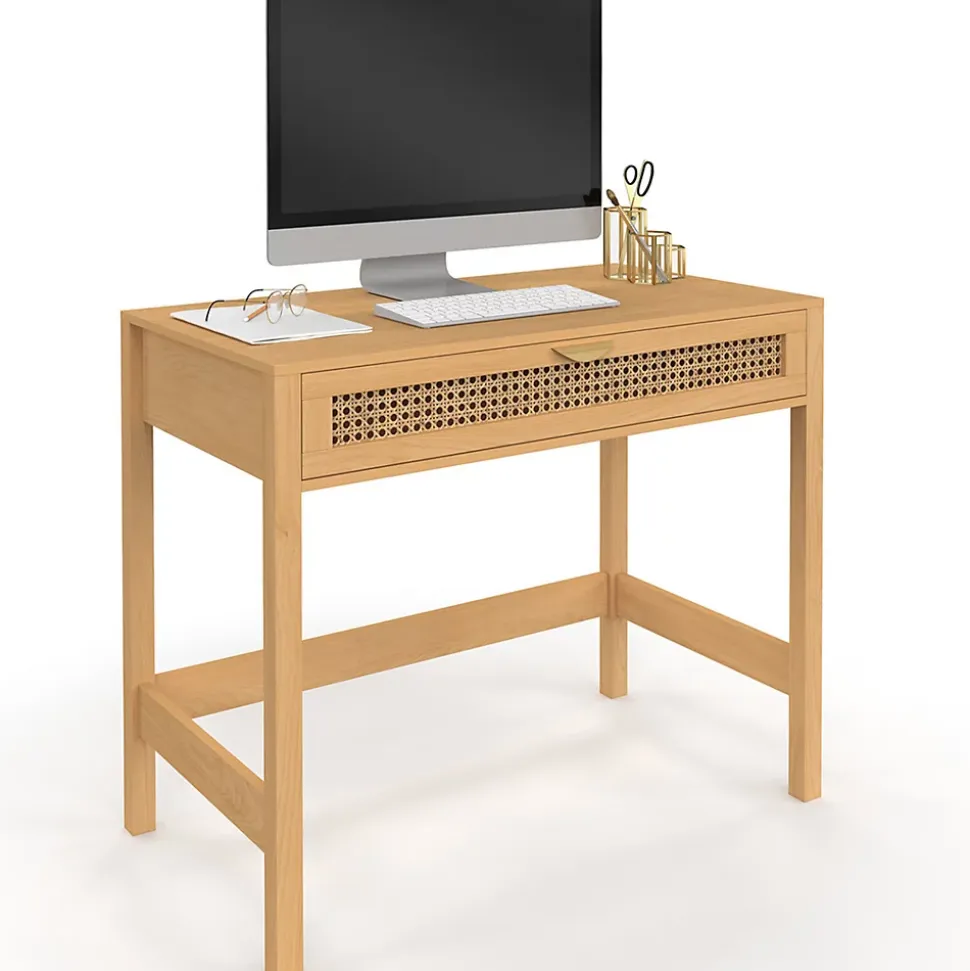 Bureau 1 tiroir EDHEN bois et cannage