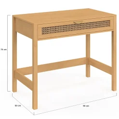 Bureau 1 tiroir EDHEN bois et cannage