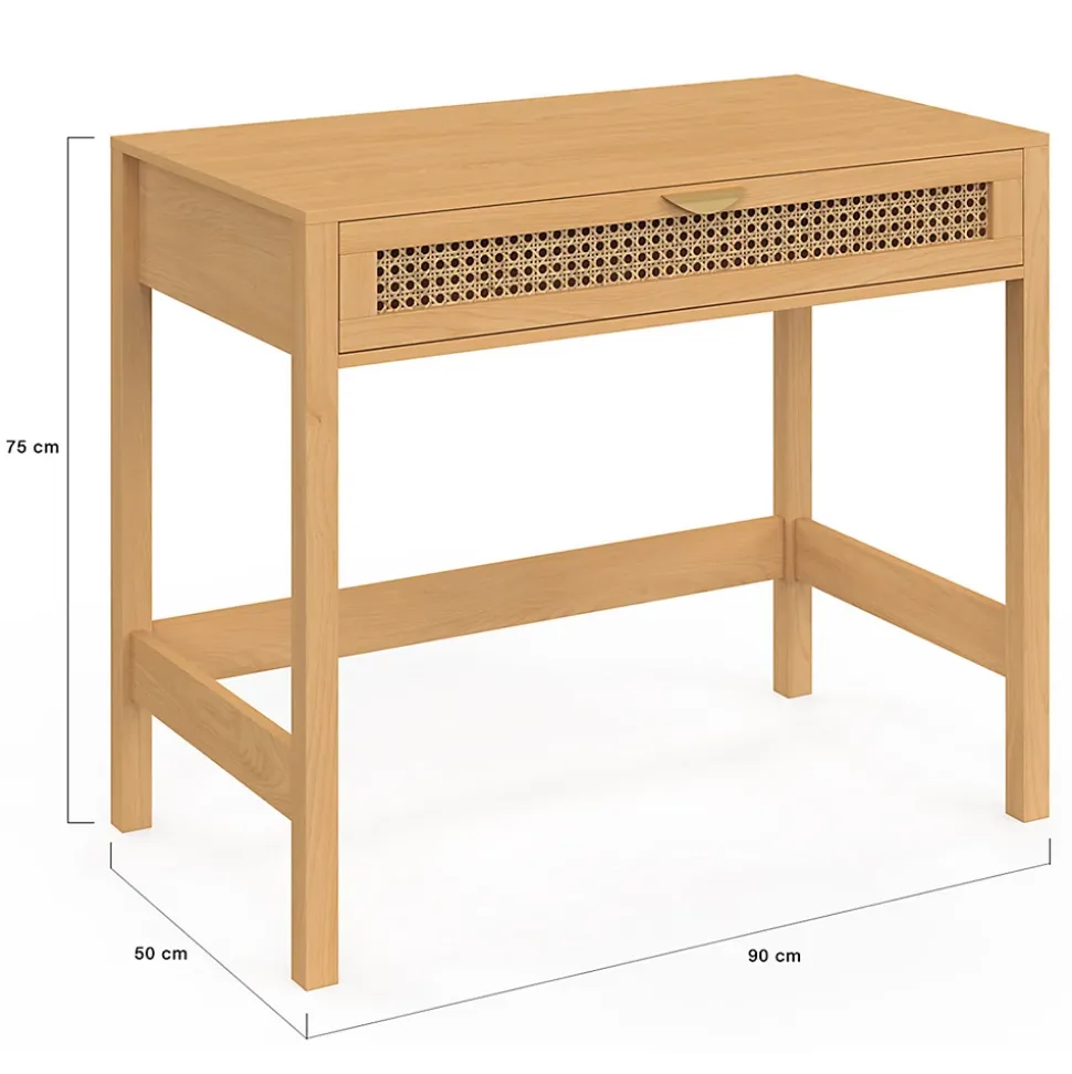Bureau 1 tiroir EDHEN bois et cannage