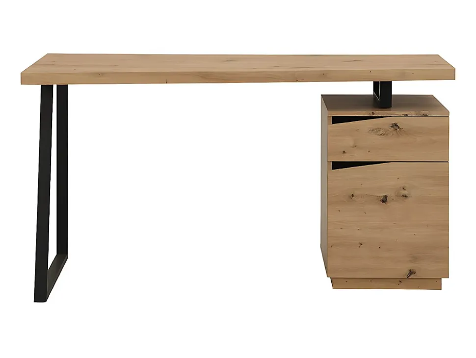 Bureau 1 tiroir et 1 porte - MDF et acier - Coloris : Chêne et noir - GOTAMA