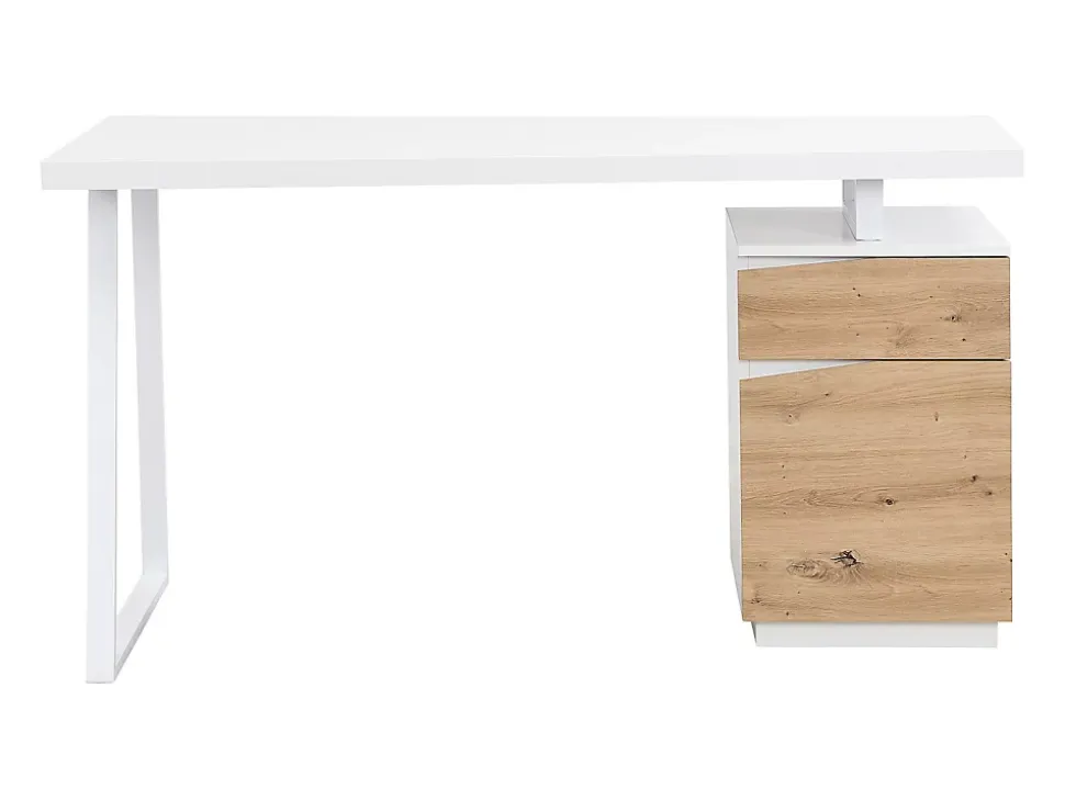 Bureau 1 tiroir et 1 porte - MDF et acier - Coloris : Naturel et blanc - GOTAMA
