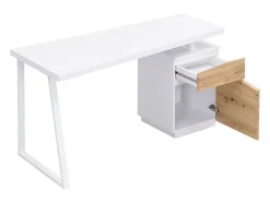 Bureau 1 tiroir et 1 porte - MDF et acier - Coloris : Naturel et blanc - GOTAMA