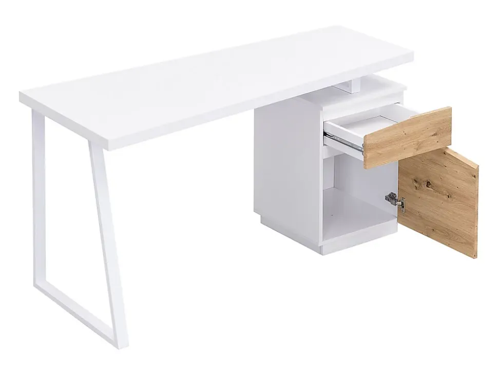 Bureau 1 tiroir et 1 porte - MDF et acier - Coloris : Naturel et blanc - GOTAMA