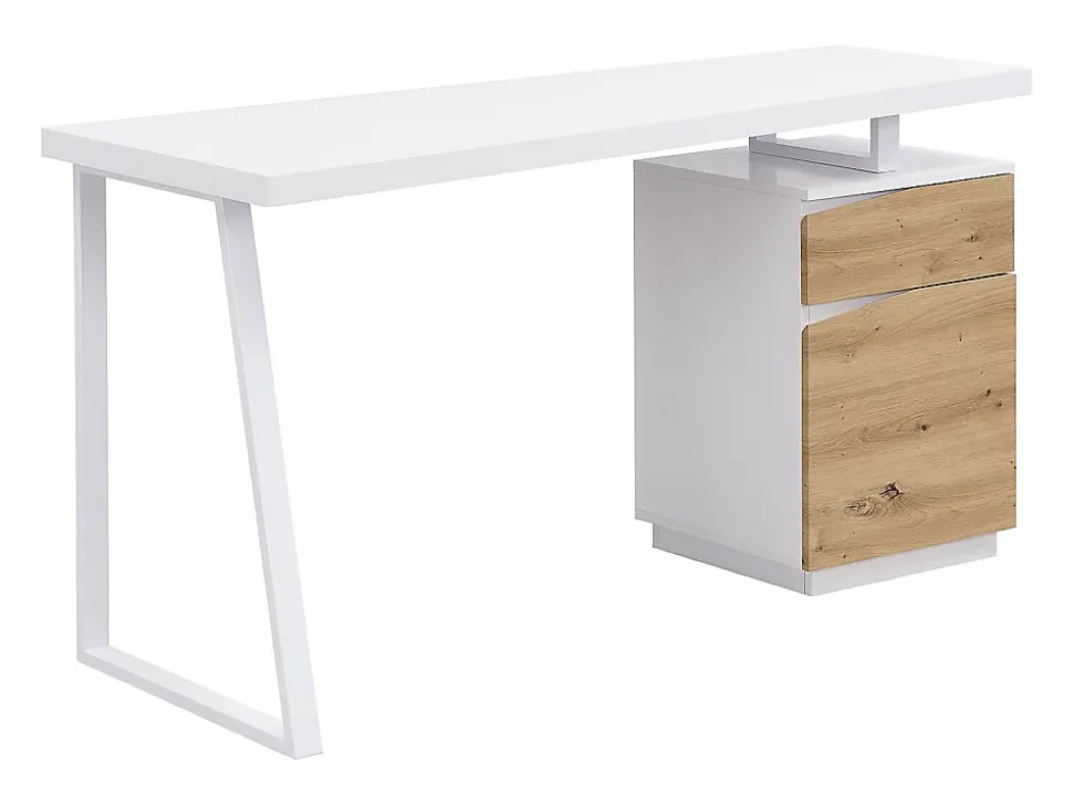 Bureau 1 tiroir et 1 porte - MDF et acier - Coloris : Naturel et blanc - GOTAMA