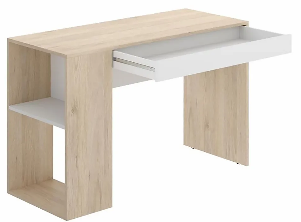 Bureau 1 tiroir coloris naturel/blanc - Longueur 115 x Profondeur 50 x Hauteur 74 cm