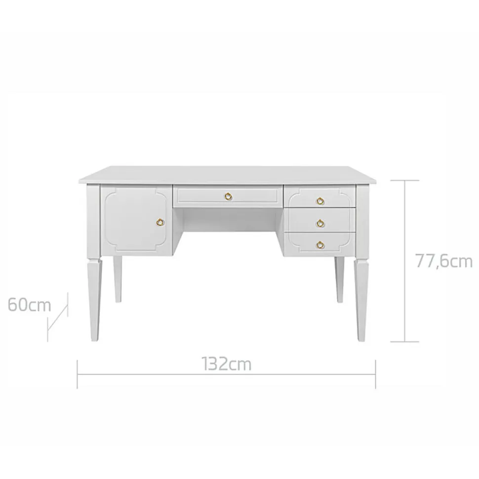 Bureau 4 tiroirs 1 porte Bellamy Royal - Blanc