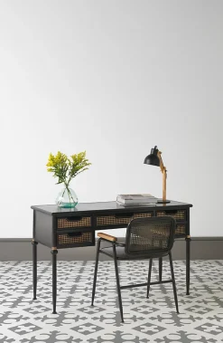 Bureau à tiroirs en bronze avec structure en métal noir