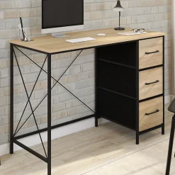 Bureau 3 tiroirs en tissu UTAH bois et noir design industriel
