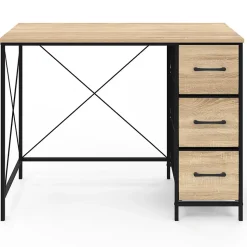 Bureau 3 tiroirs en tissu UTAH bois et noir design industriel