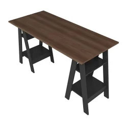 Bureau 2 Tréteaux 4 Niches Noir et Châtaignier L 135 H 75 P 60 cm - L 135 x l 60 x H 75 cm