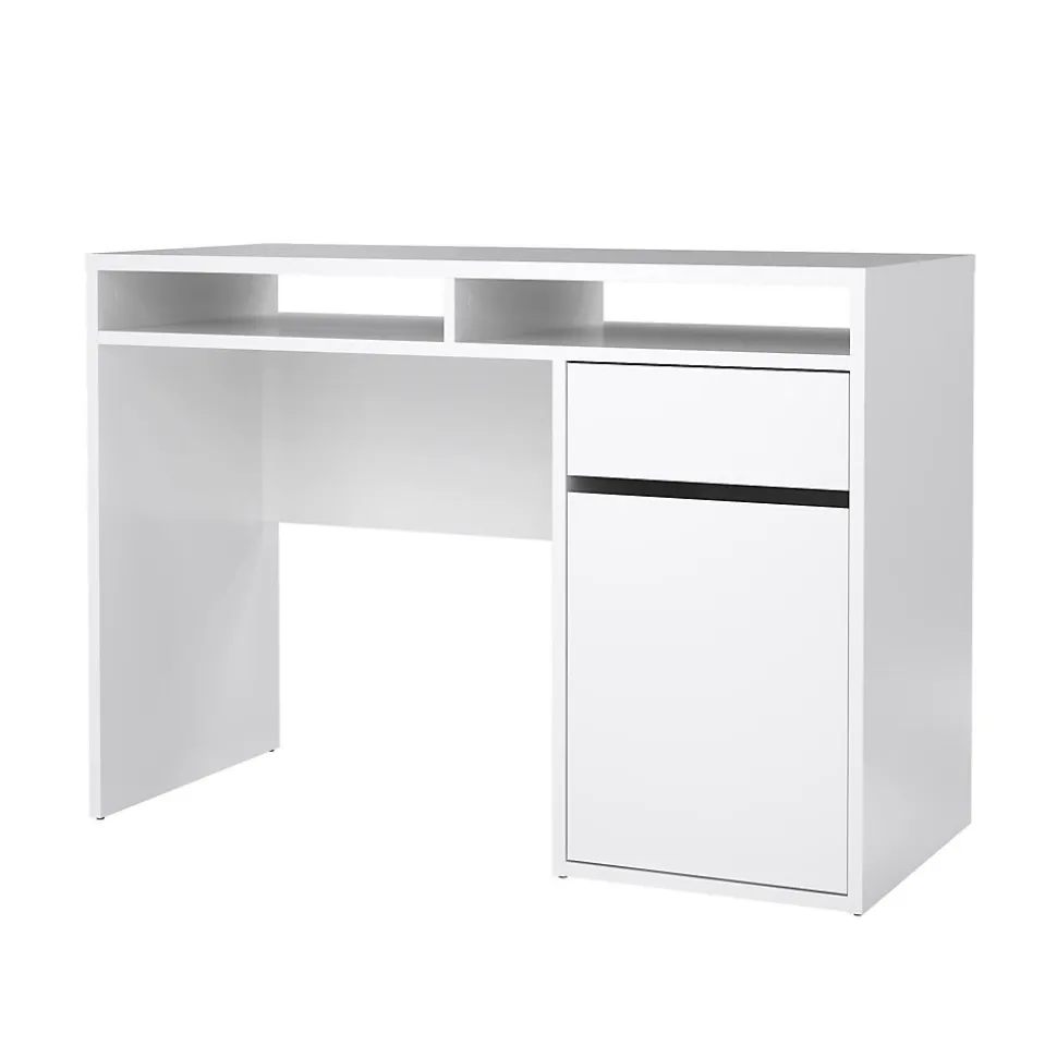 Bureau Abbadu, Pupitre polyvalent, Table de bureau pour PC, Plan de travail, 110x48 h77 cm, Blanc
