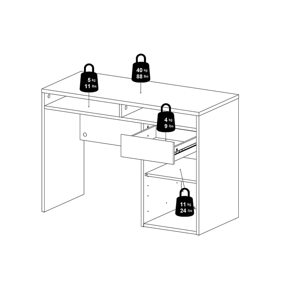 Bureau Abbadu, Pupitre polyvalent, Table de bureau pour PC, Plan de travail, 110x48 h77 cm, Blanc
