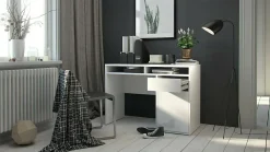 Bureau Abbadu, Pupitre polyvalent, Table de bureau pour PC, Plan de travail, 110x48 h77 cm, Blanc