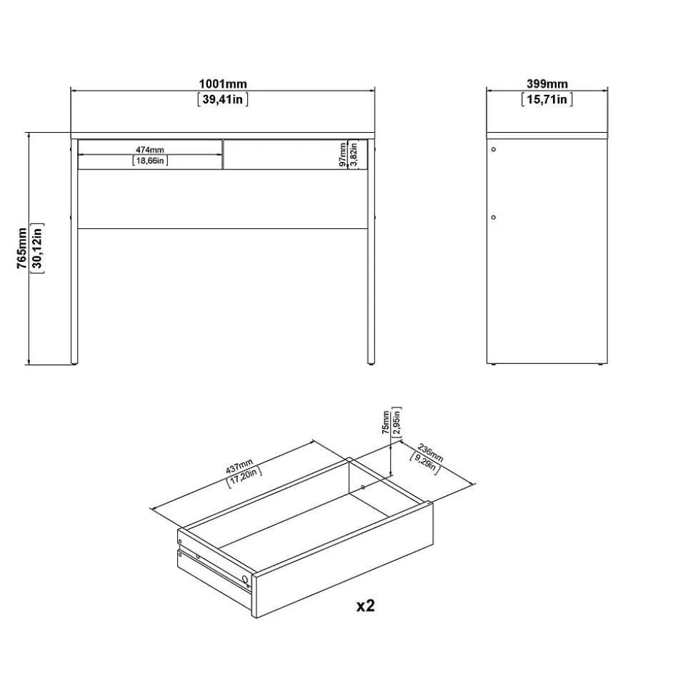 Bureau Acero, Pupitre polyvalent, Table de bureau pour PC, Plan de travail, 100x40 h77 cm, Chêne clair