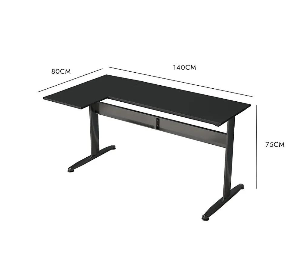 Bureau Acua, Bureau d'angle, Bureau polyvalent, Bureau fixe peu encombrant, 80x140h75 cm, Noir