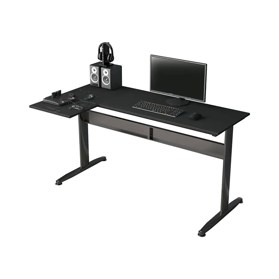 Bureau Acua, Bureau d'angle, Bureau polyvalent, Bureau fixe peu encombrant, 80x140h75 cm, Noir