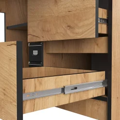 Bureau AKORD d'angle droit B20 Chêne Craft 155 cm 1 porte 3 tiroirs façade Chêne Craft 4 étagères 155x85x77 cm