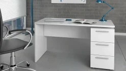 Bureau Alimet, Bureau moderne, Table d'étude avec commode avec 2 tiroirs et 1 porte, 138x60h74 cm, Blanc