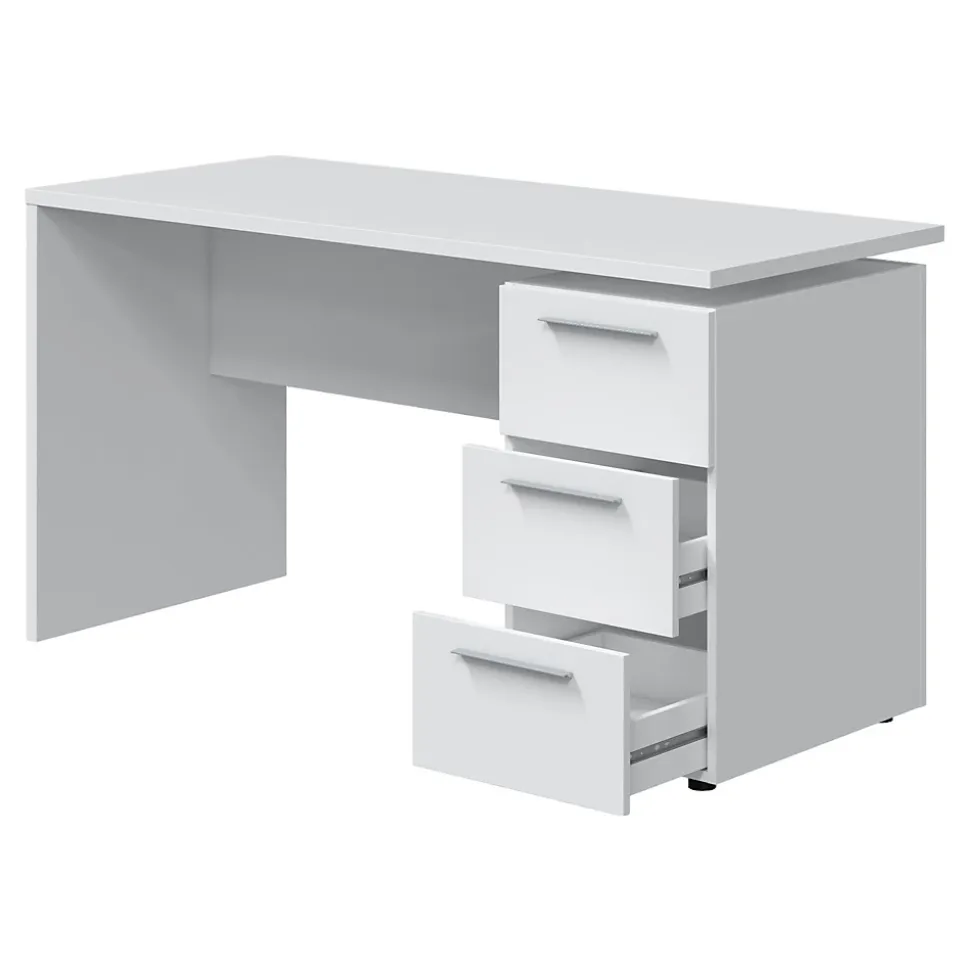 Bureau Alimet, Bureau moderne, Table d'étude avec commode avec 2 tiroirs et 1 porte, 138x60h74 cm, Blanc