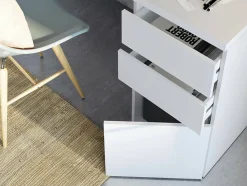 Bureau Alko, Bureau réversible avec 3 tiroirs, Table de bureau multi-positions gain de place, 138x60h74 cm, Blanc