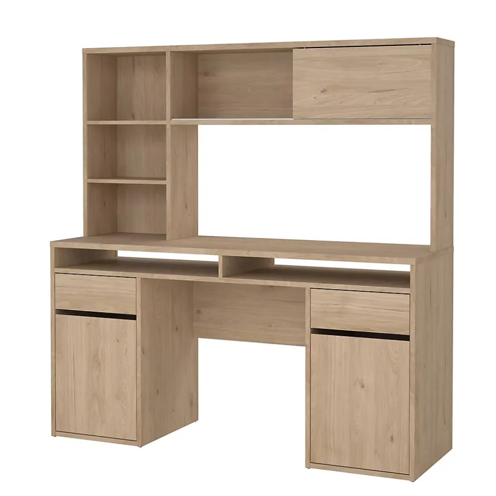 Bureau Ambrenti, Pupitre polyvalent, Table de bureau pour PC, Plan de travail, 149x48 h156 cm, Chêne clair