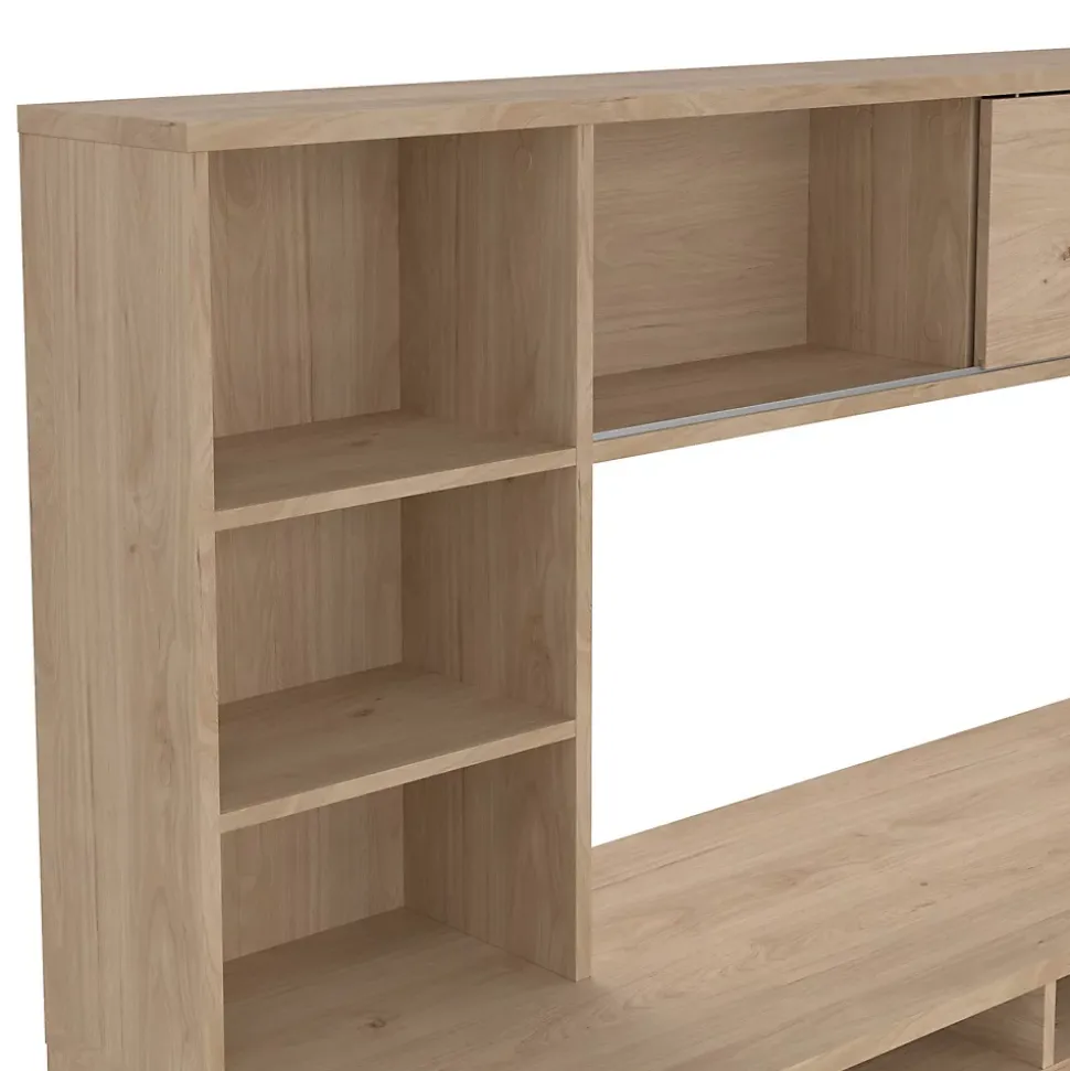 Bureau Ambrenti, Pupitre polyvalent, Table de bureau pour PC, Plan de travail, 149x48 h156 cm, Chêne clair
