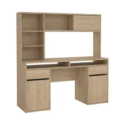 Bureau Ambrenti, Pupitre polyvalent, Table de bureau pour PC, Plan de travail, 149x48 h156 cm, Chêne clair