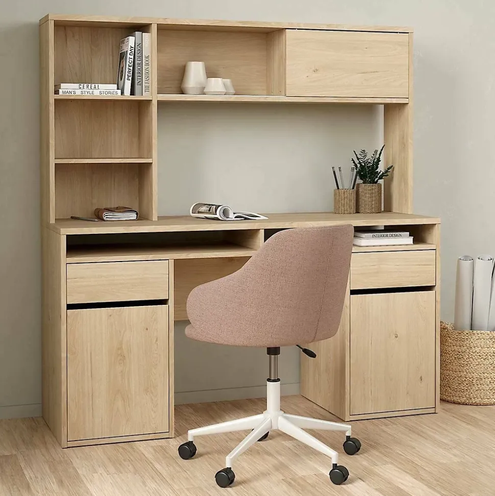 Bureau Ambrenti, Pupitre polyvalent, Table de bureau pour PC, Plan de travail, 149x48 h156 cm, Chêne clair