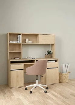 Bureau Ambrenti, Pupitre polyvalent, Table de bureau pour PC, Plan de travail, 149x48 h156 cm, Chêne clair