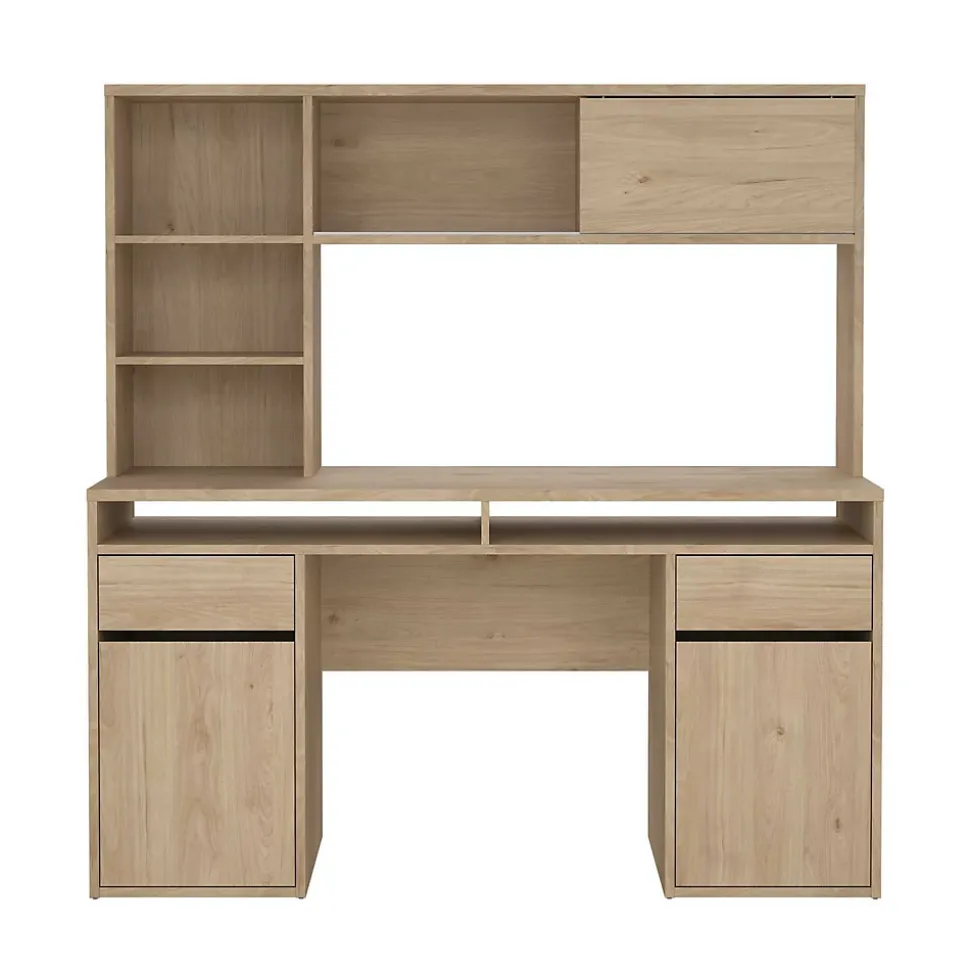 Bureau Ambrenti, Pupitre polyvalent, Table de bureau pour PC, Plan de travail, 149x48 h156 cm, Chêne clair