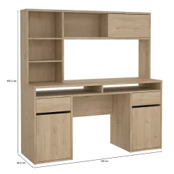 Bureau Ambrenti, Pupitre polyvalent, Table de bureau pour PC, Plan de travail, 149x48 h156 cm, Chêne clair