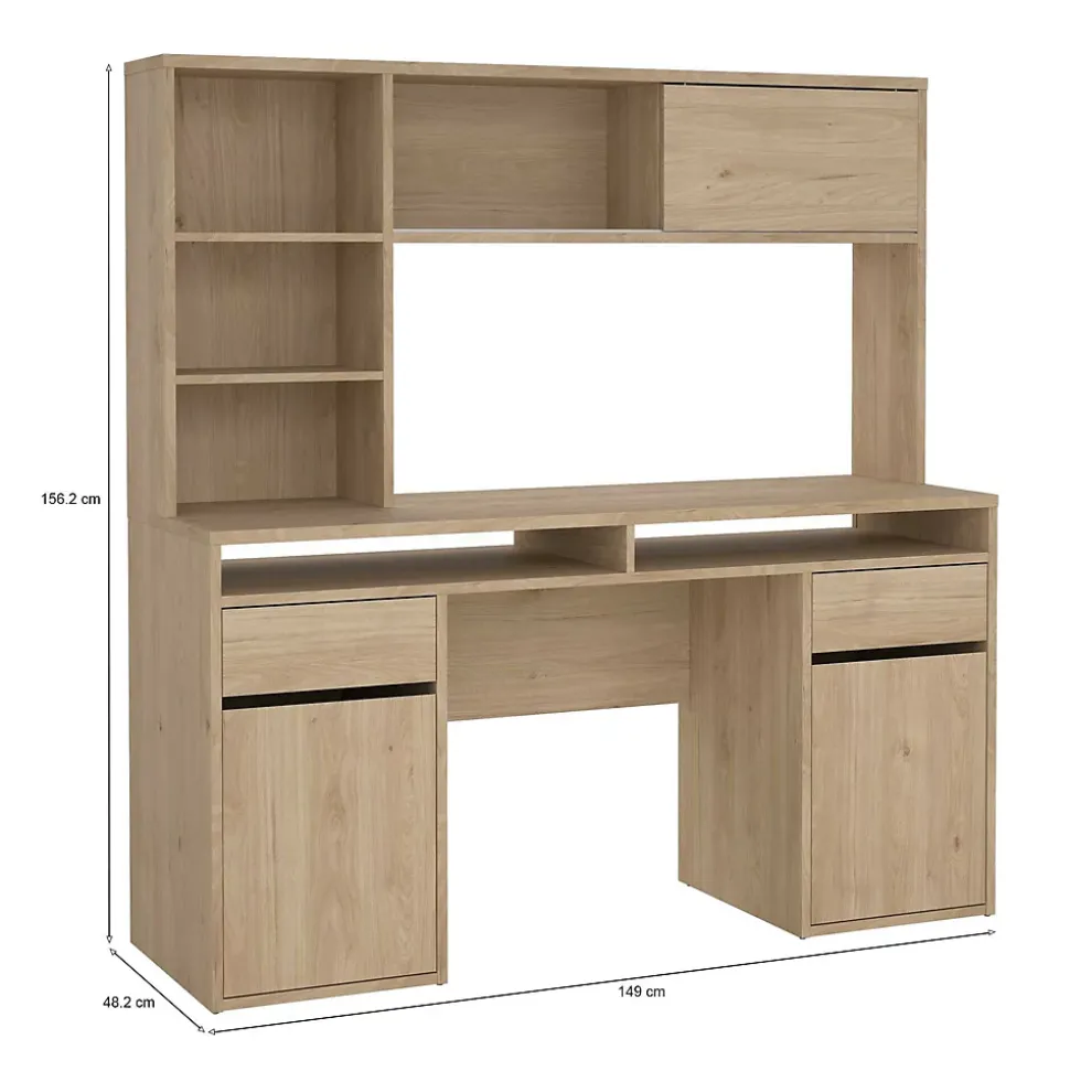 Bureau Ambrenti, Pupitre polyvalent, Table de bureau pour PC, Plan de travail, 149x48 h156 cm, Chêne clair