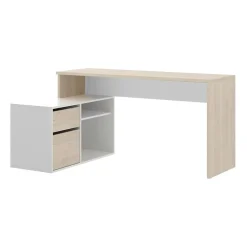Bureau Andor, Bureau multi-positions pour le bureau ou la chambre, Table d'étude d'angle polyvalente, 139x92h75 cm, Blanc et Chêne
