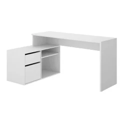 Bureau Andor, Bureau multi-positions pour le bureau ou la chambre, Table d'étude d'angle polyvalente, 139x92h75 cm, Blanc