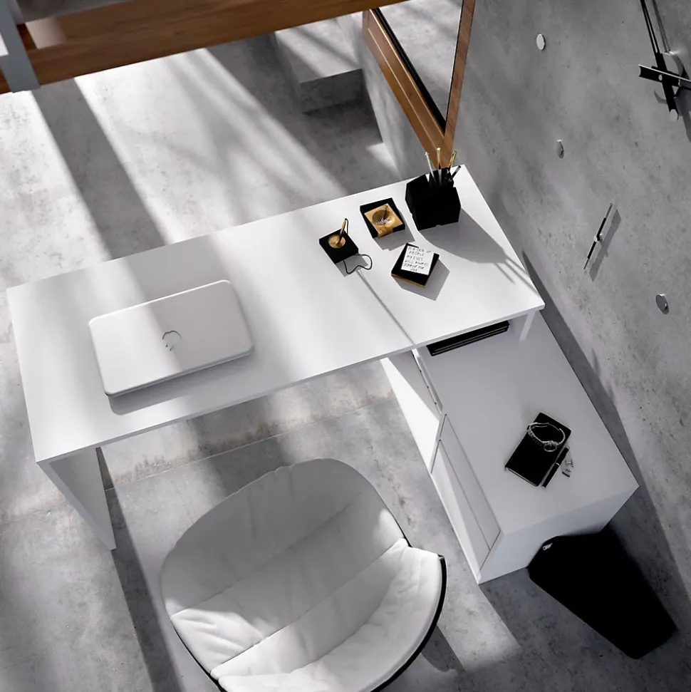 Bureau Andor, Bureau multi-positions pour le bureau ou la chambre, Table d'étude d'angle polyvalente, 139x92h75 cm, Blanc