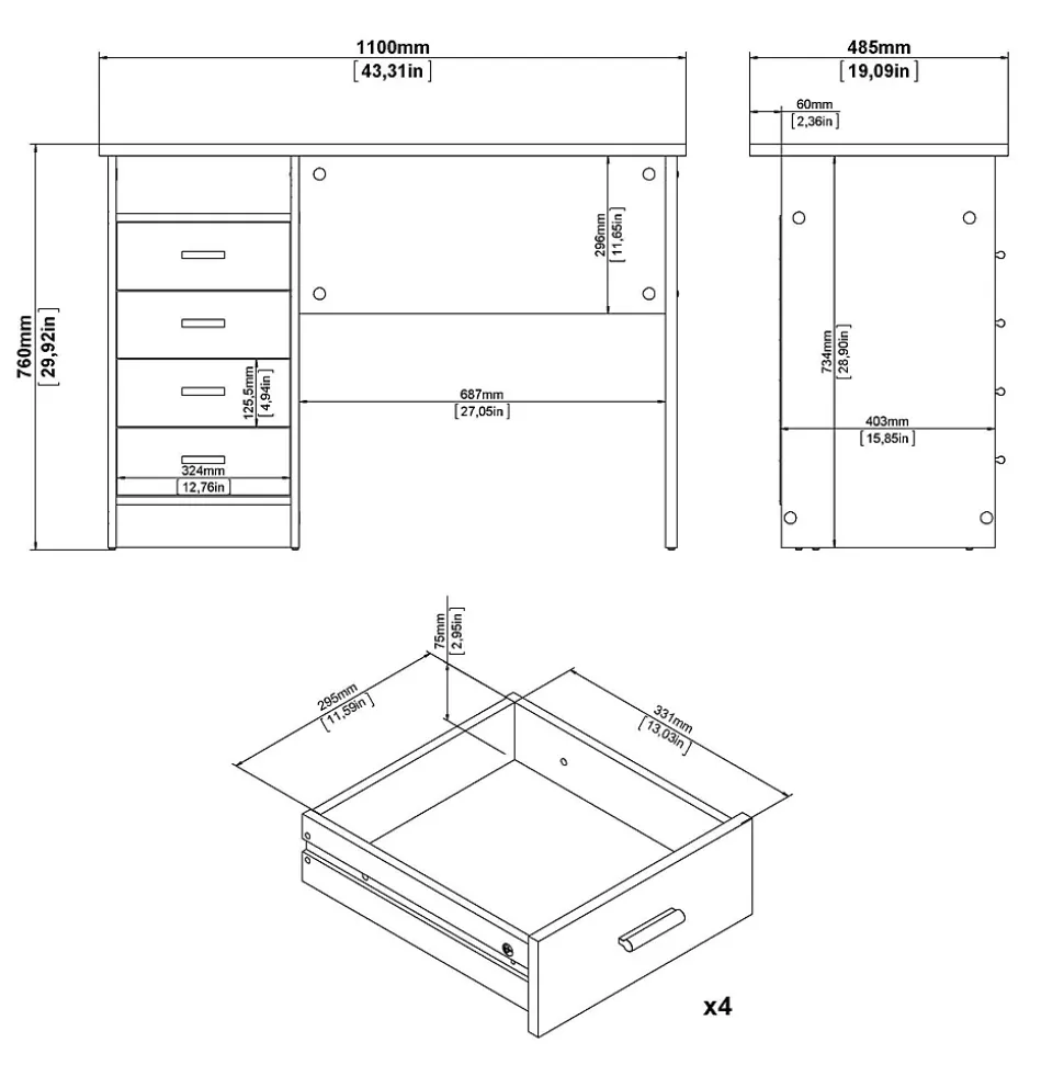 Bureau Appollo, Pupitre polyvalent, Table de bureau pour PC, Plan de travail, 110x49 h76 cm, Chêne