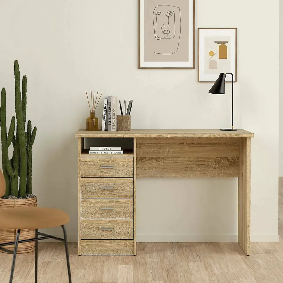Bureau Appollo, Pupitre polyvalent, Table de bureau pour PC, Plan de travail, 110x49 h76 cm, Chêne