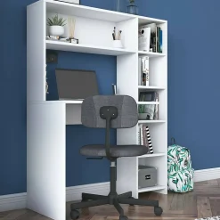 Bureau Arapaho, Pupitre polyvalent, Table de bureau pour PC, Plan de travail, 113x40h142 cm, Blanc