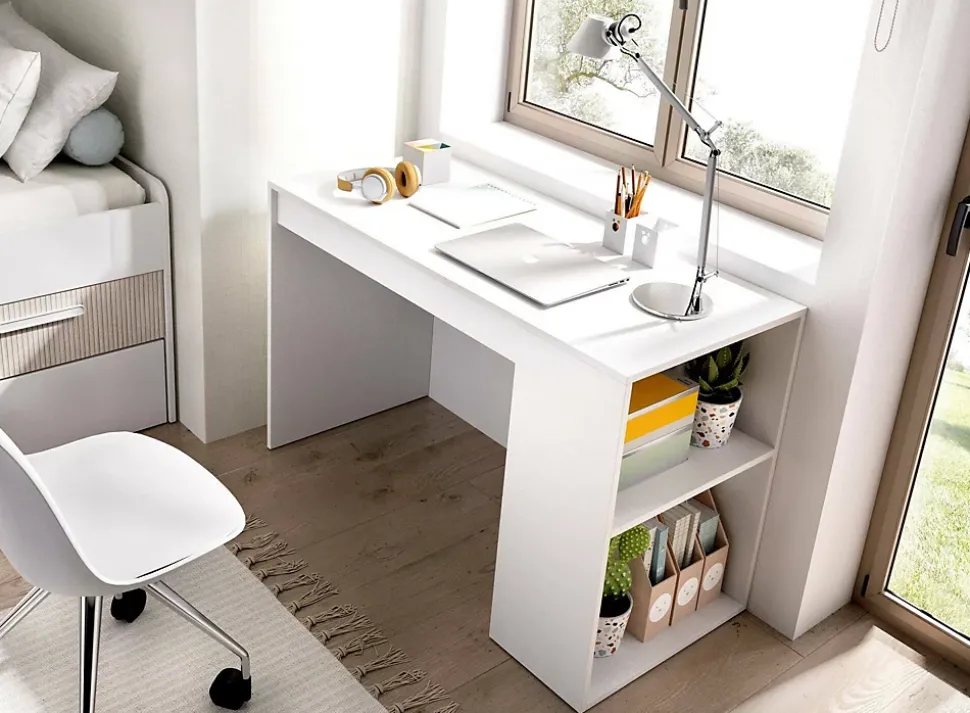 Bureau Arianella, Pupitre polyvalent, Table de bureau pour PC, Plan de travail, 115x50 h74 cm, Blanc