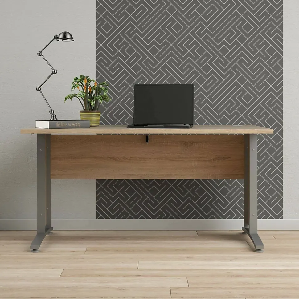 Bureau Ascorbato, Pupitre polyvalent, Table de bureau pour PC, Plan de travail, 150x80 h75 cm, Gris et Chêne