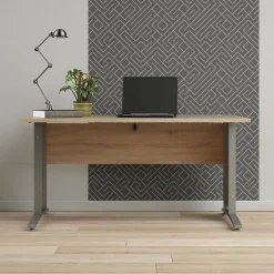 Bureau Ascorbato, Pupitre polyvalent, Table de bureau pour PC, Plan de travail, 150x80 h75 cm, Gris et Chêne