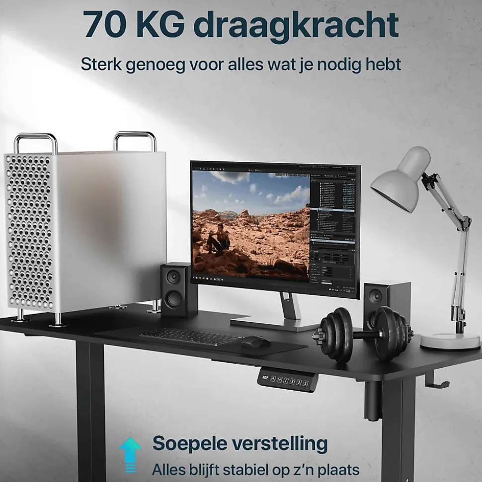 Bureau Assis-Debout, Electrique Réglable, Gaming, Avec Support Casque Et Gestion Des Câbles, 160x60cm, Noir