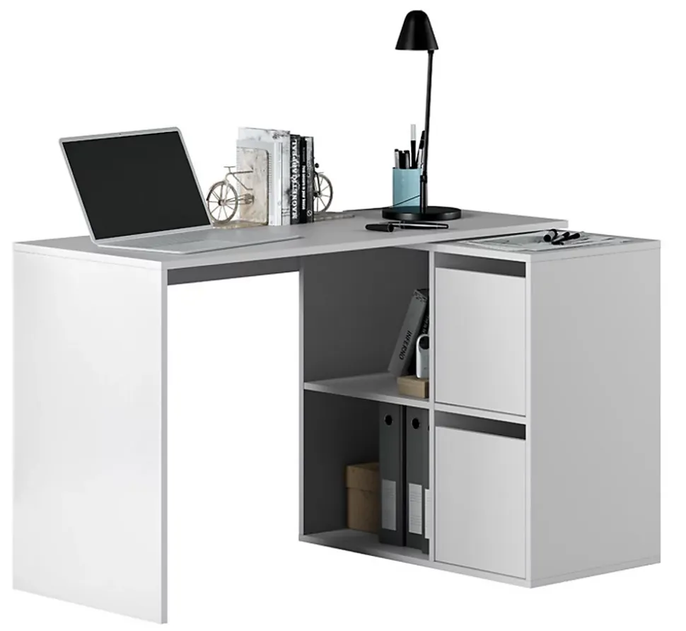 Bureau avec 2 niches et 2 portes coloris Blanc Artik en MDF - L. 120 x P. 77 x H. 74 cm