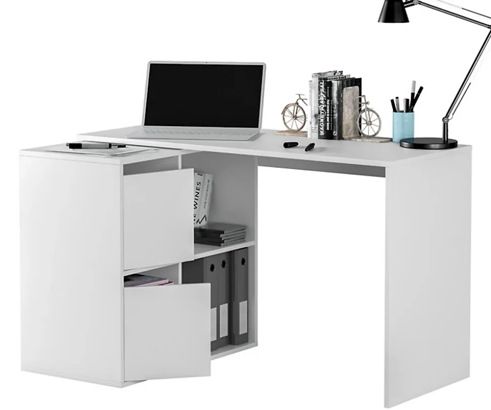 Bureau avec 2 niches et 2 portes coloris Blanc Artik en MDF - L. 120 x P. 77 x H. 74 cm
